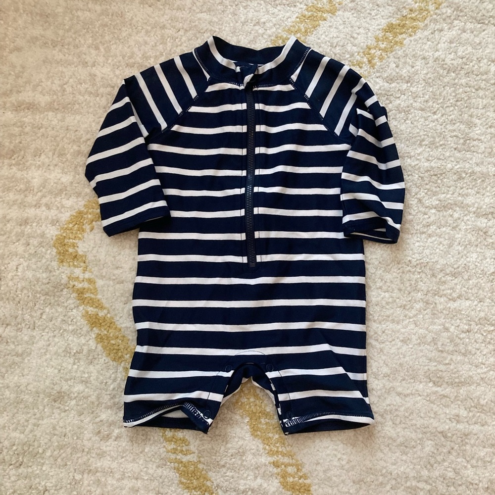 Janie and Jack Navy and White Striped Swimsuit